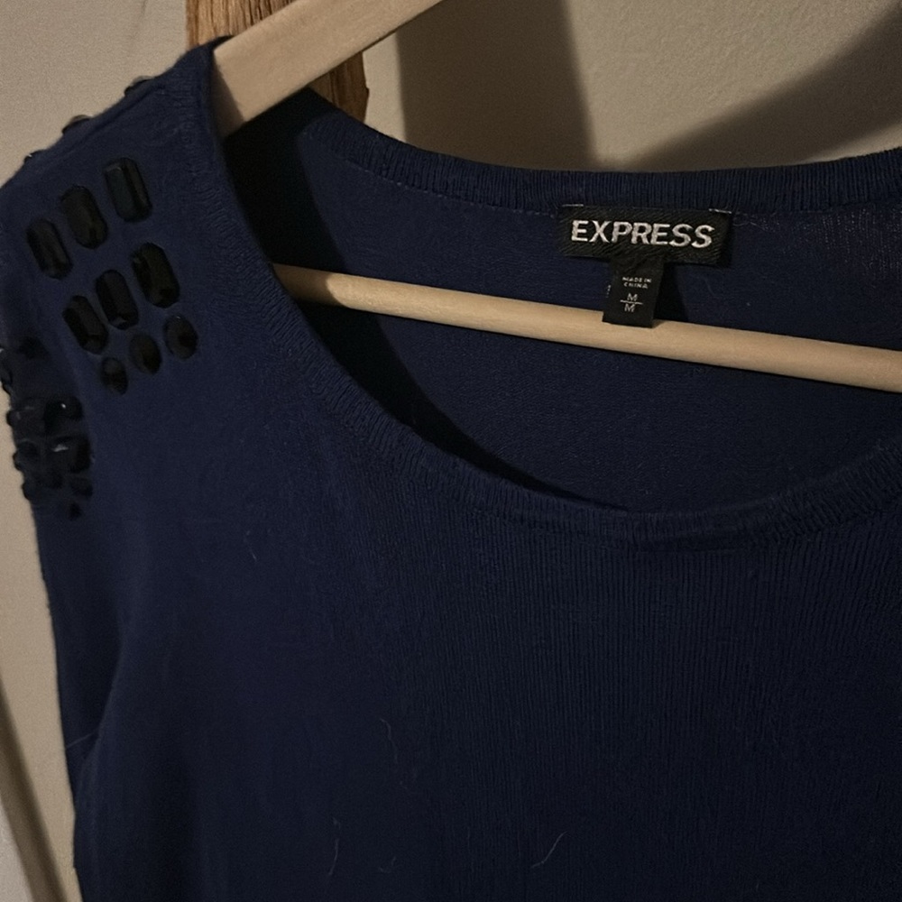Express Blue Sequin sweater black gems - Picture 2 of 2